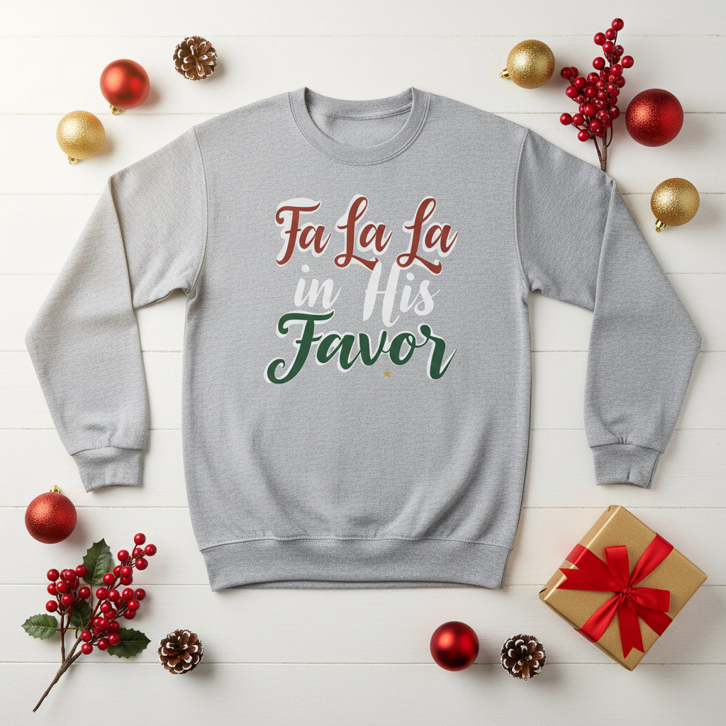 Fa La La in His Favor Long Sleeve Shirt – Faith - Based Christmas Tee for Women - SheWalksInFaith