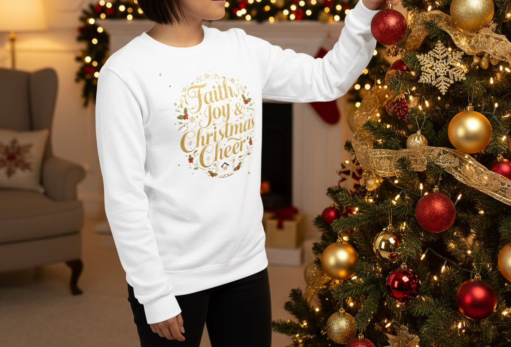Faith, Joy & Christmas Cheer Long Sleeve Shirt – Inspirational Christian Holiday Tee - SheWalksInFaith