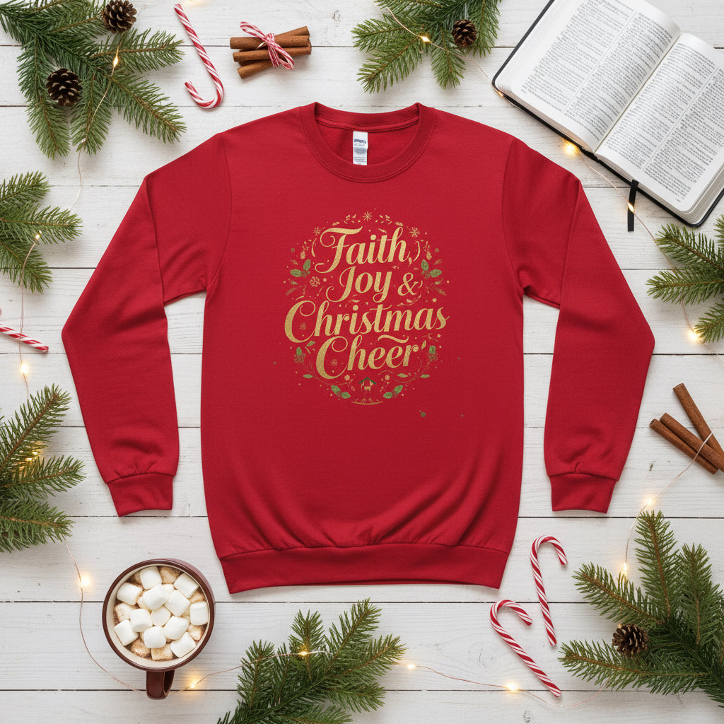 Faith, Joy & Christmas Cheer Long Sleeve Shirt – Inspirational Christian Holiday Tee - SheWalksInFaith