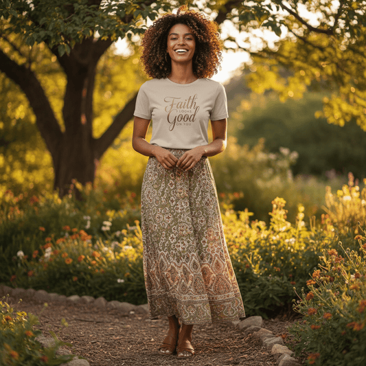 Faith Looks Good on You Tee– Gold Cursive Edition - SheWalksInFaith
