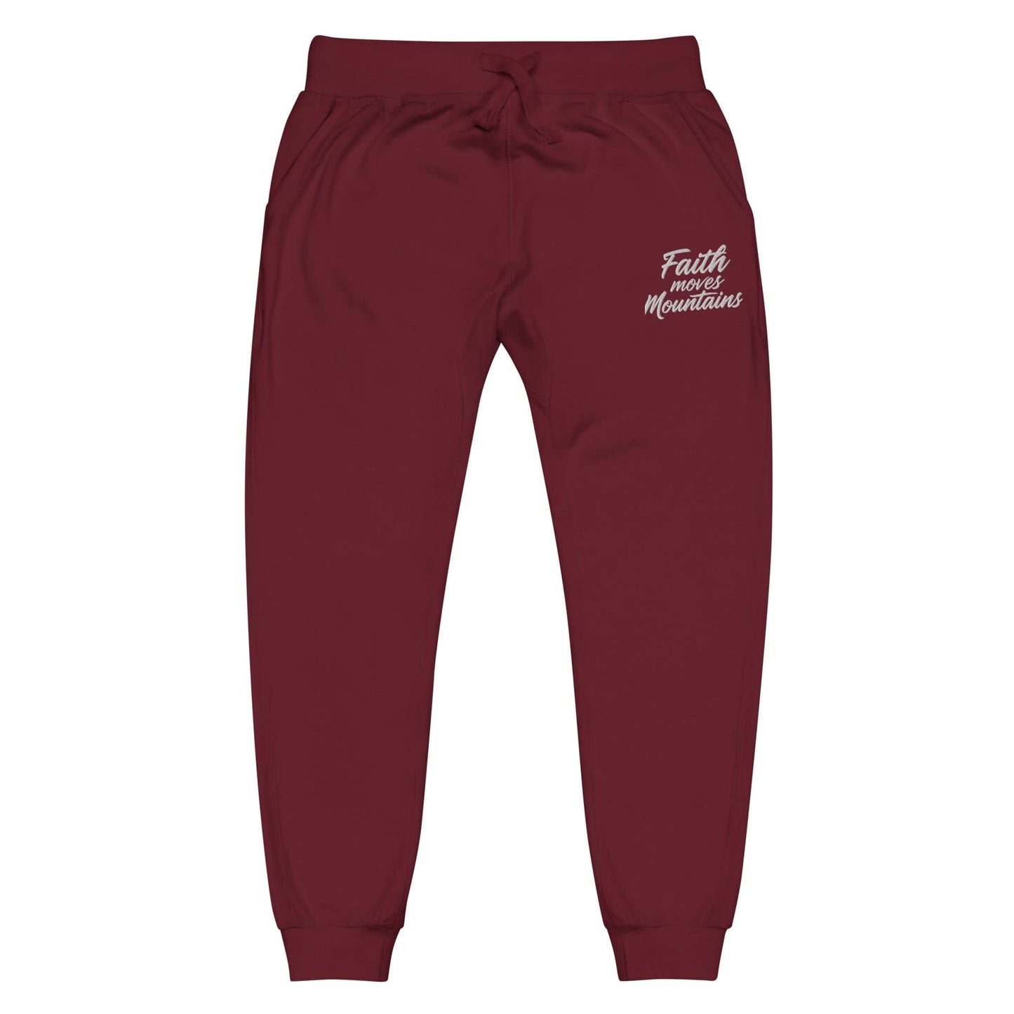 Faith Moves Mountains Joggers in Burgundy , perfect for inspirational and comfortable everyday wear.