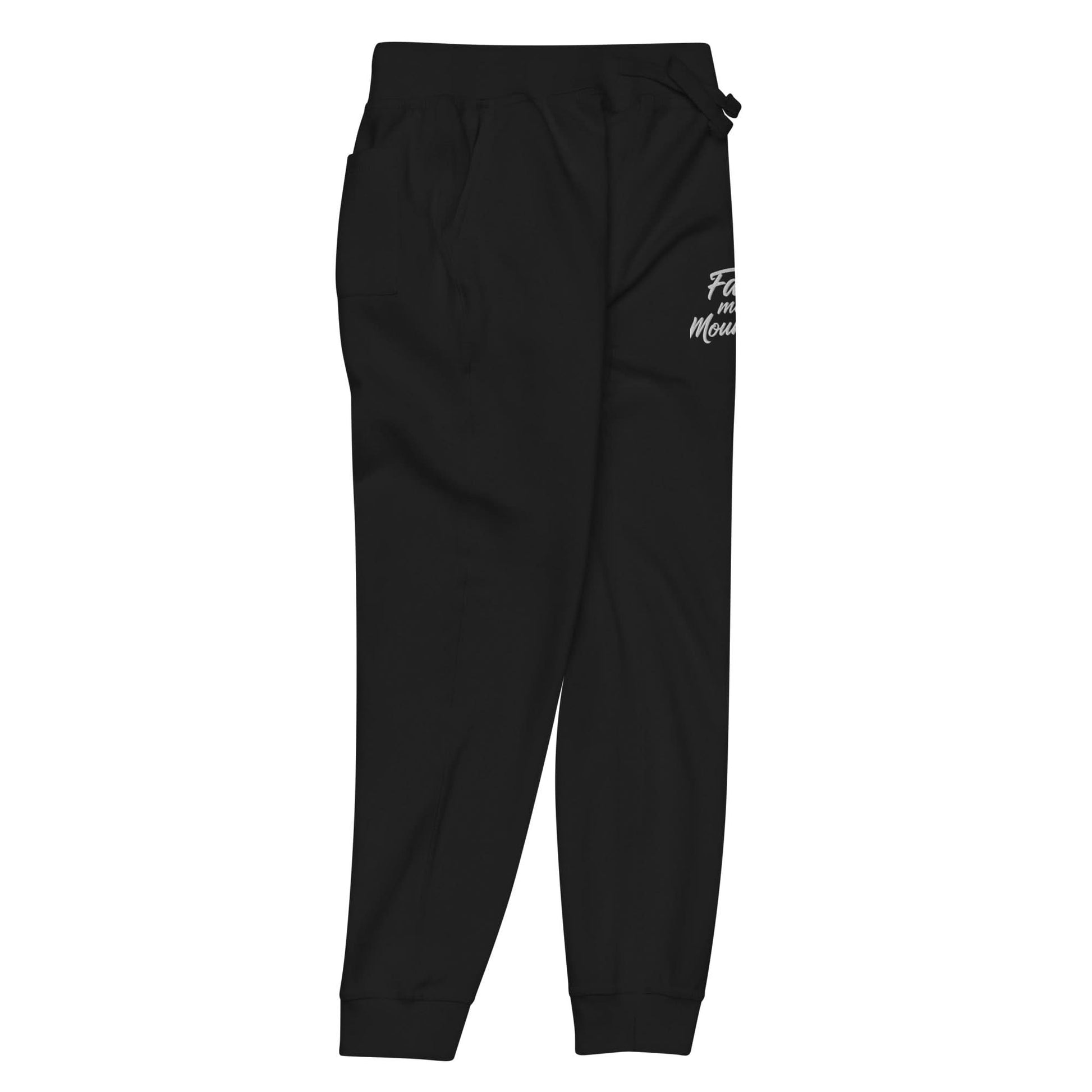 Faith Moves Mountains Joggers in black, perfect for inspirational and comfortable everyday wear.