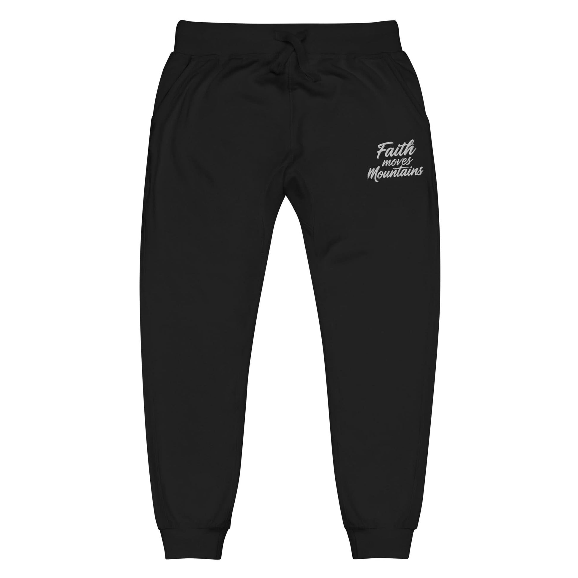 Faith Moves Mountains Joggers in Black , perfect for inspirational and comfortable everyday wear.