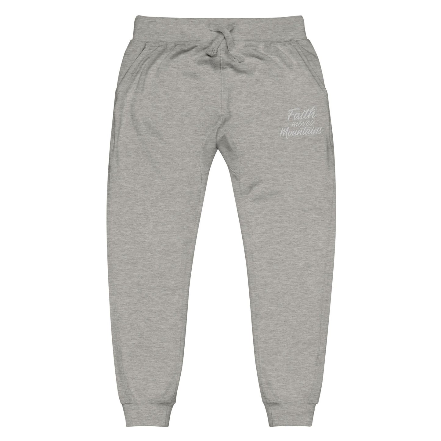 Faith Moves Mountains Joggers in Grey , perfect for inspirational and comfortable everyday wear.