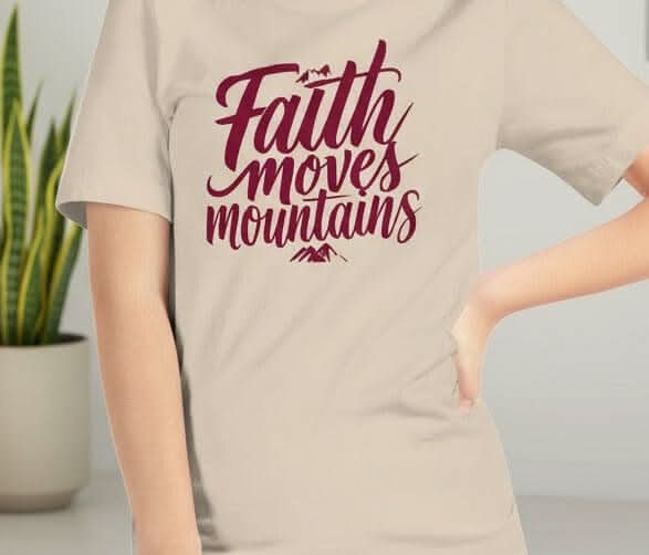 Faith Moves Mountains Tee – Cream with Burgundy Text - SheWalksInFaith