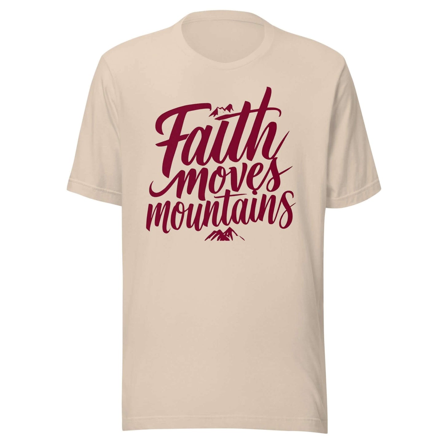 Faith Moves Mountains Tee – Cream with Burgundy Text - SheWalksInFaith