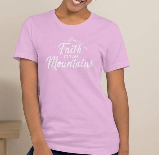 Faith Moves Mountains Tee – Lilac with White Text - SheWalksInFaith
