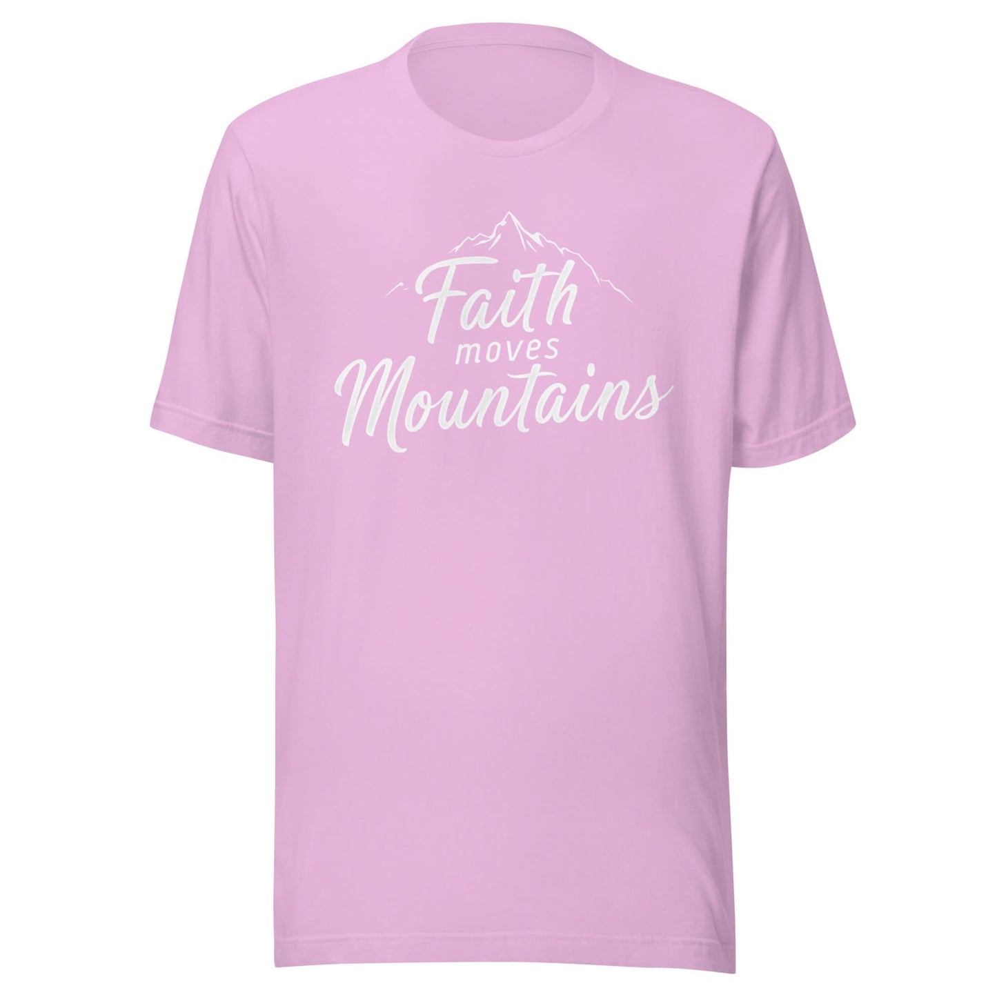 Faith Moves Mountains Tee – Lilac with White Text - SheWalksInFaith