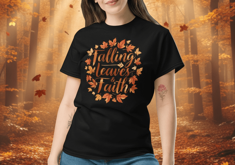 Falling Leaves & Faith Tee – Faith - Inspired Fall Christian Shirt for Women - SheWalksInFaith