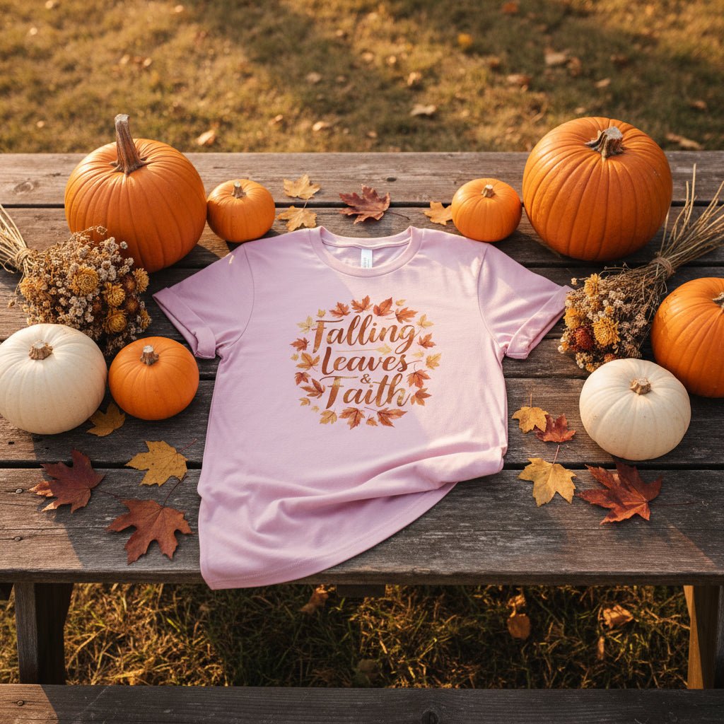Falling Leaves & Faith Tee – Faith - Inspired Fall Christian Shirt for Women - SheWalksInFaith