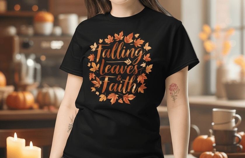 Falling Leaves & Faith Tee – Faith - Inspired Fall Christian Shirt for Women - SheWalksInFaith