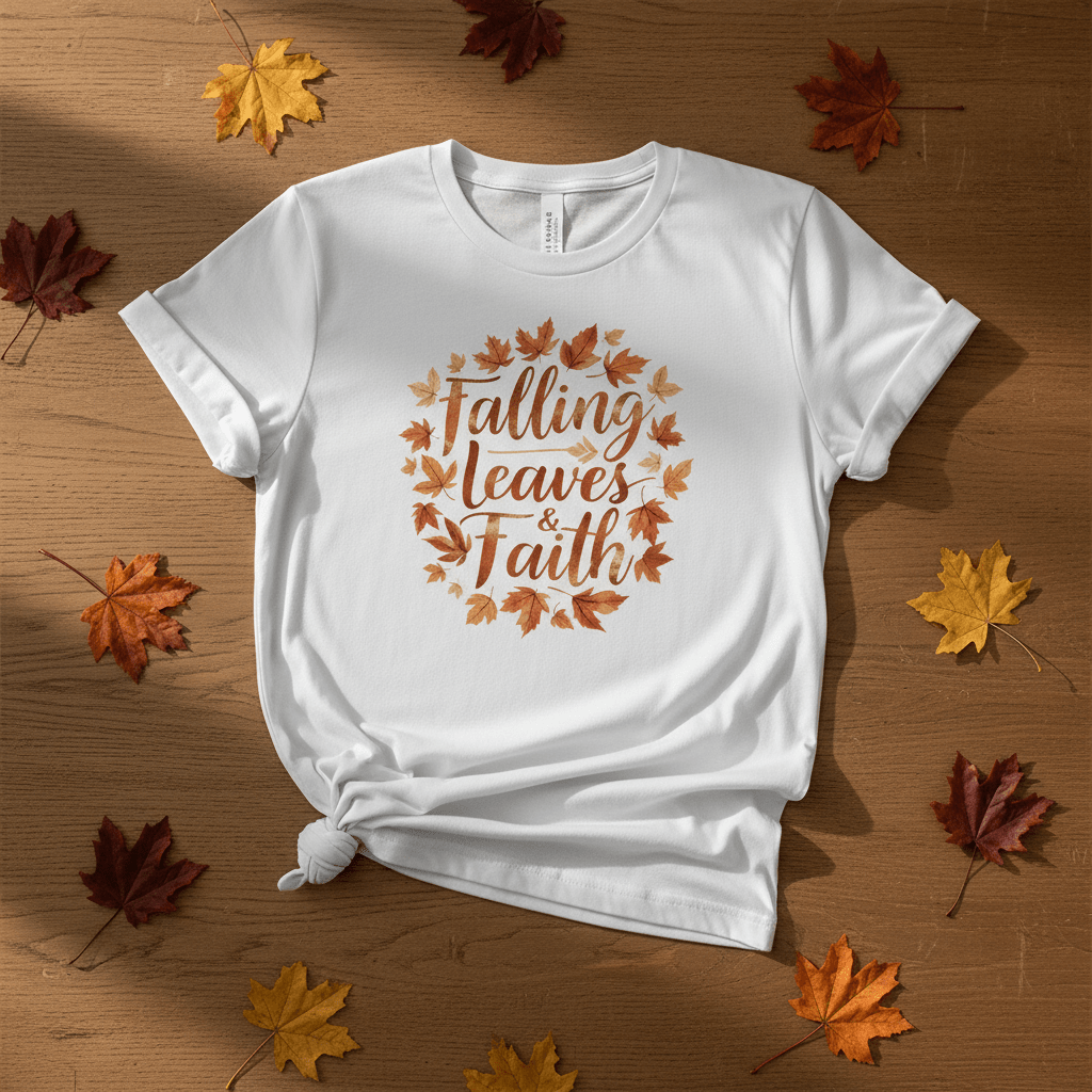 Falling Leaves & Faith Tee – Faith - Inspired Fall Christian Shirt for Women - SheWalksInFaith