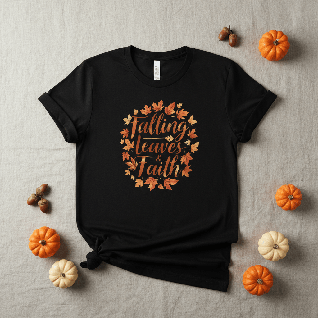 Falling Leaves & Faith Tee – Faith - Inspired Fall Christian Shirt for Women - SheWalksInFaith