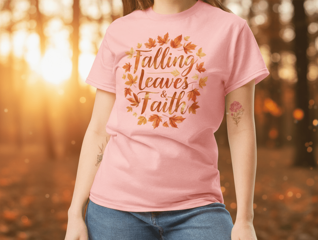 Falling Leaves & Faith Tee – Faith - Inspired Fall Christian Shirt for Women - SheWalksInFaith