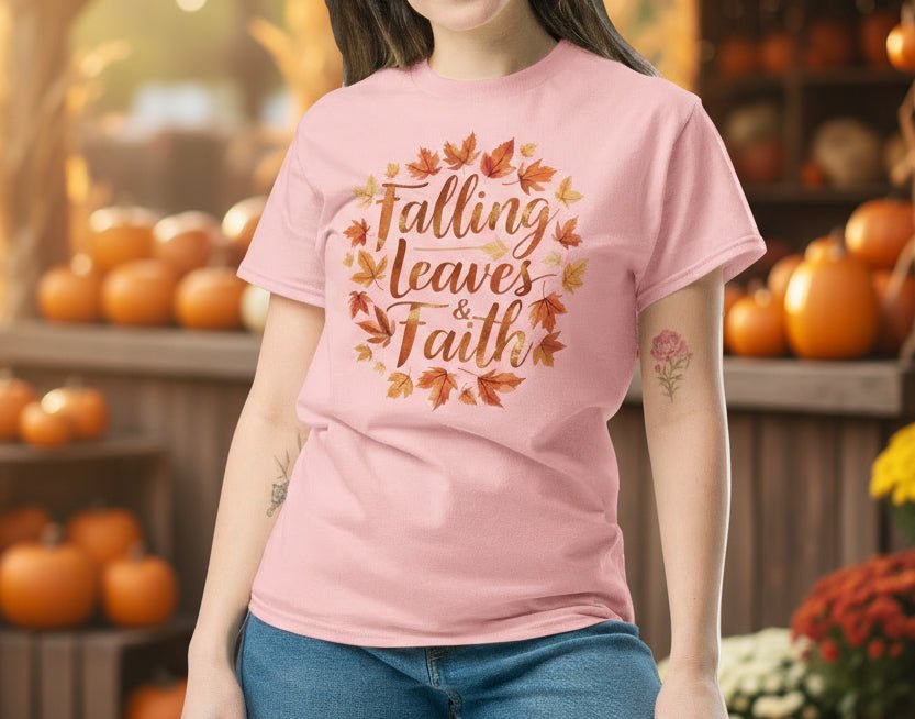 Falling Leaves & Faith Tee – Faith - Inspired Fall Christian Shirt for Women - SheWalksInFaith