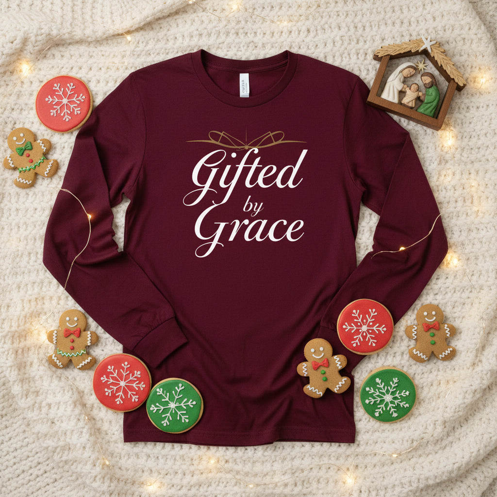 Gifted by Grace Long Sleeve Shirt – Inspirational Faith - Based Christian Tee - SheWalksInFaith