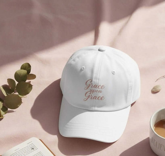 Grace Upon Grace Hat – White / Rose Gold Print - SheWalksInFaith
