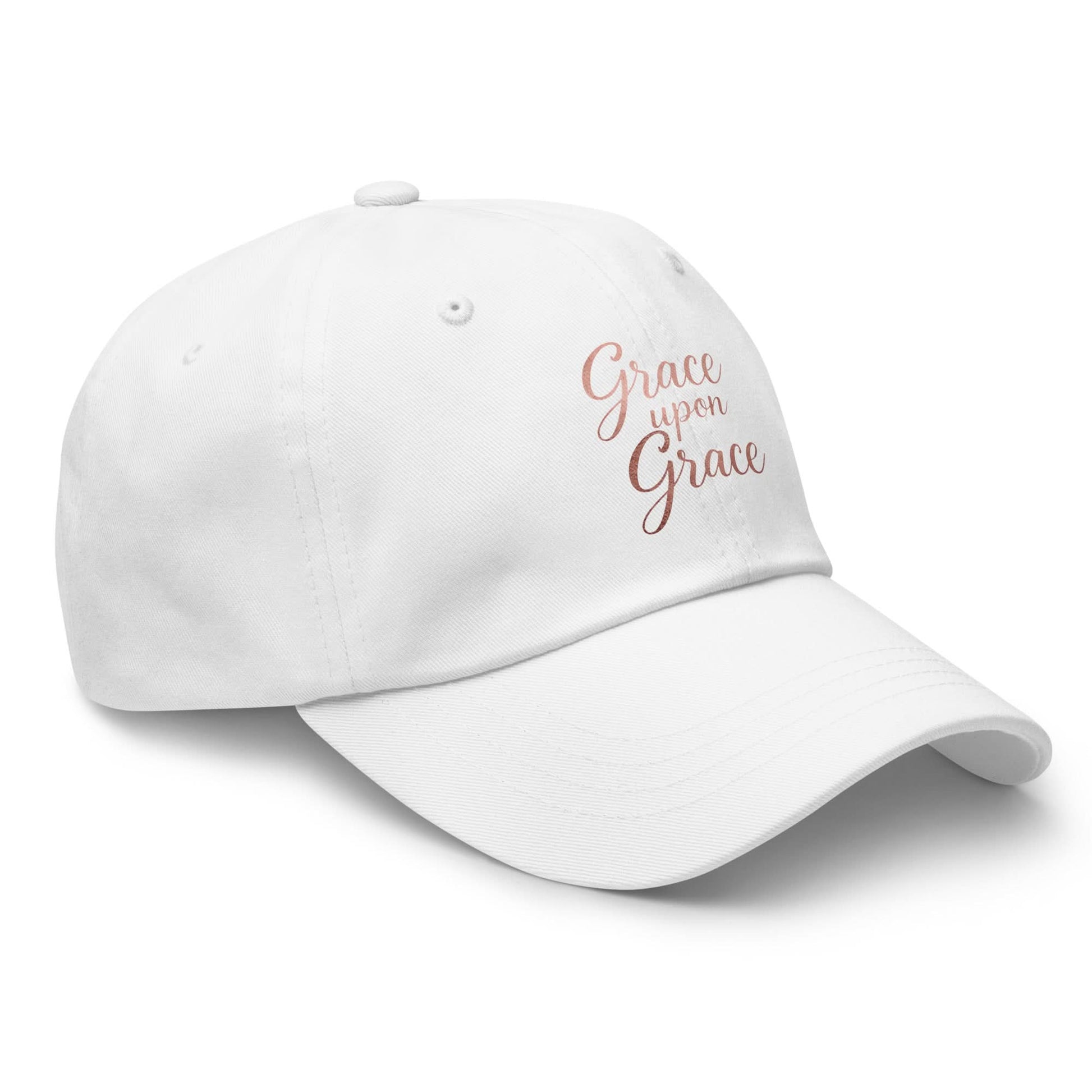 Grace Upon Grace Hat – White / Rose Gold Print - SheWalksInFaith