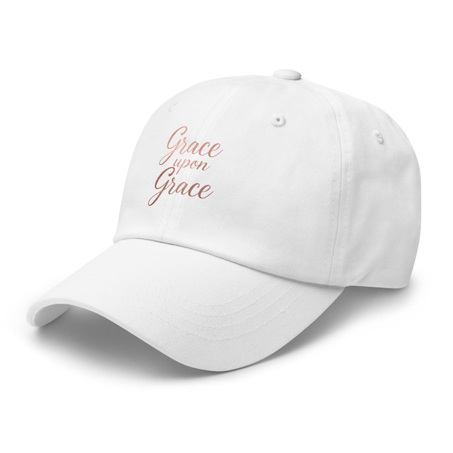 Grace Upon Grace Hat – White / Rose Gold Print - SheWalksInFaith