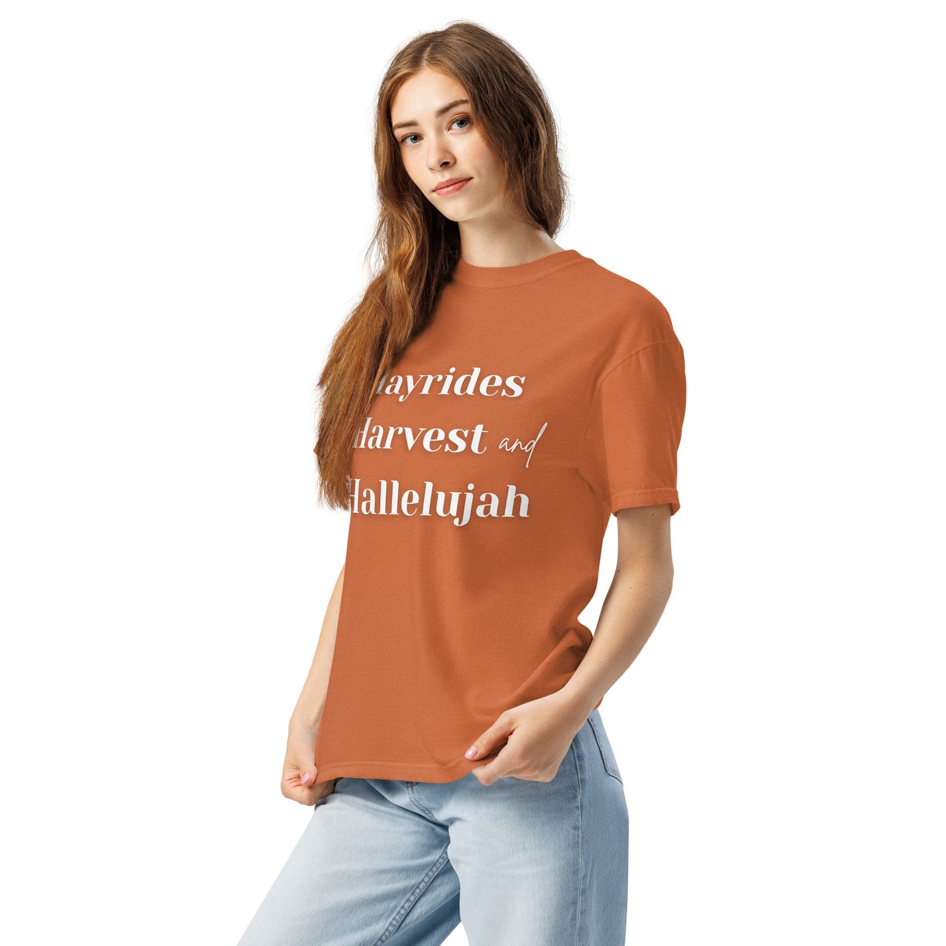 Hayrides, Harvest & Hallelujah Tee – Faith - Inspired Fall Christian Shirt for Women - SheWalksInFaith