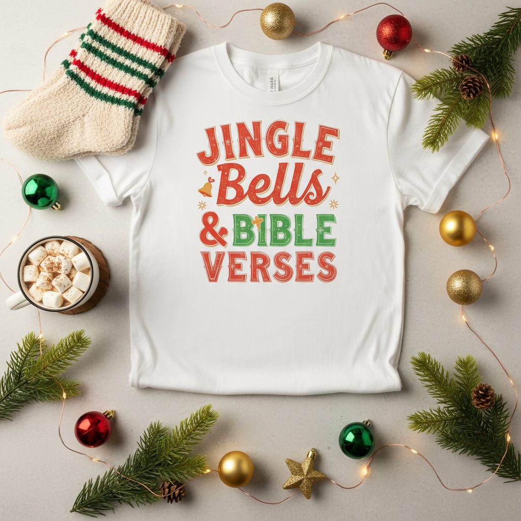Jingle Bells and Bible Verses Sweatshirt – Faith - Inspired Christmas Sweater for Women - SheWalksInFaith