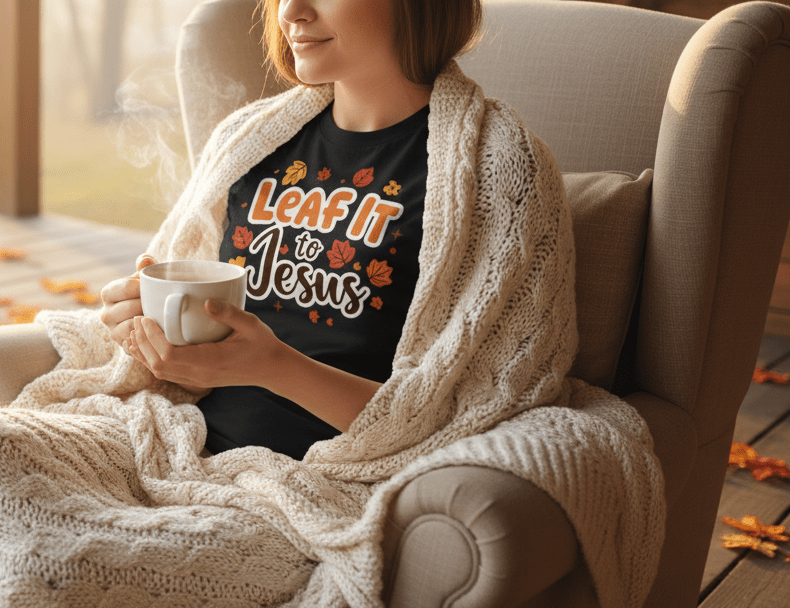 Leaf It to Jesus Tee – Funny Faith - Inspired Fall Christian Apparel - SheWalksInFaith