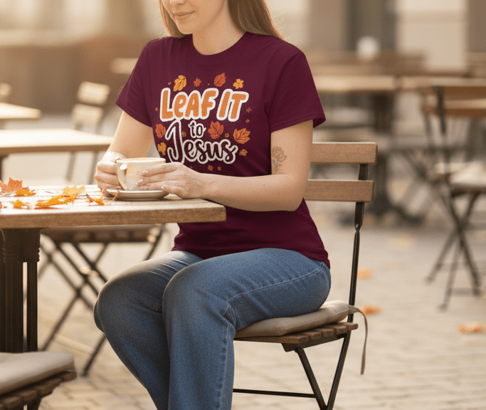 Leaf It to Jesus Tee – Funny Faith - Inspired Fall Christian Apparel - SheWalksInFaith
