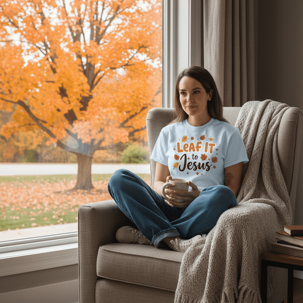 Leaf It to Jesus Tee – Funny Faith - Inspired Fall Christian Apparel - SheWalksInFaith