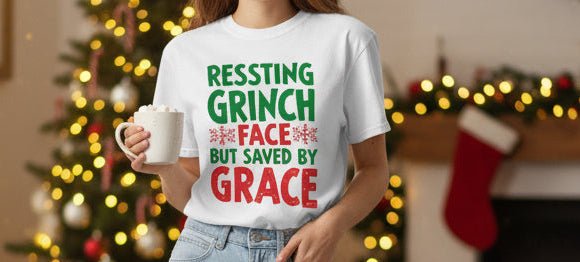 Resting Grinch Face Tee – Cute & Funny Christmas Shirt for Women - SheWalksInFaith