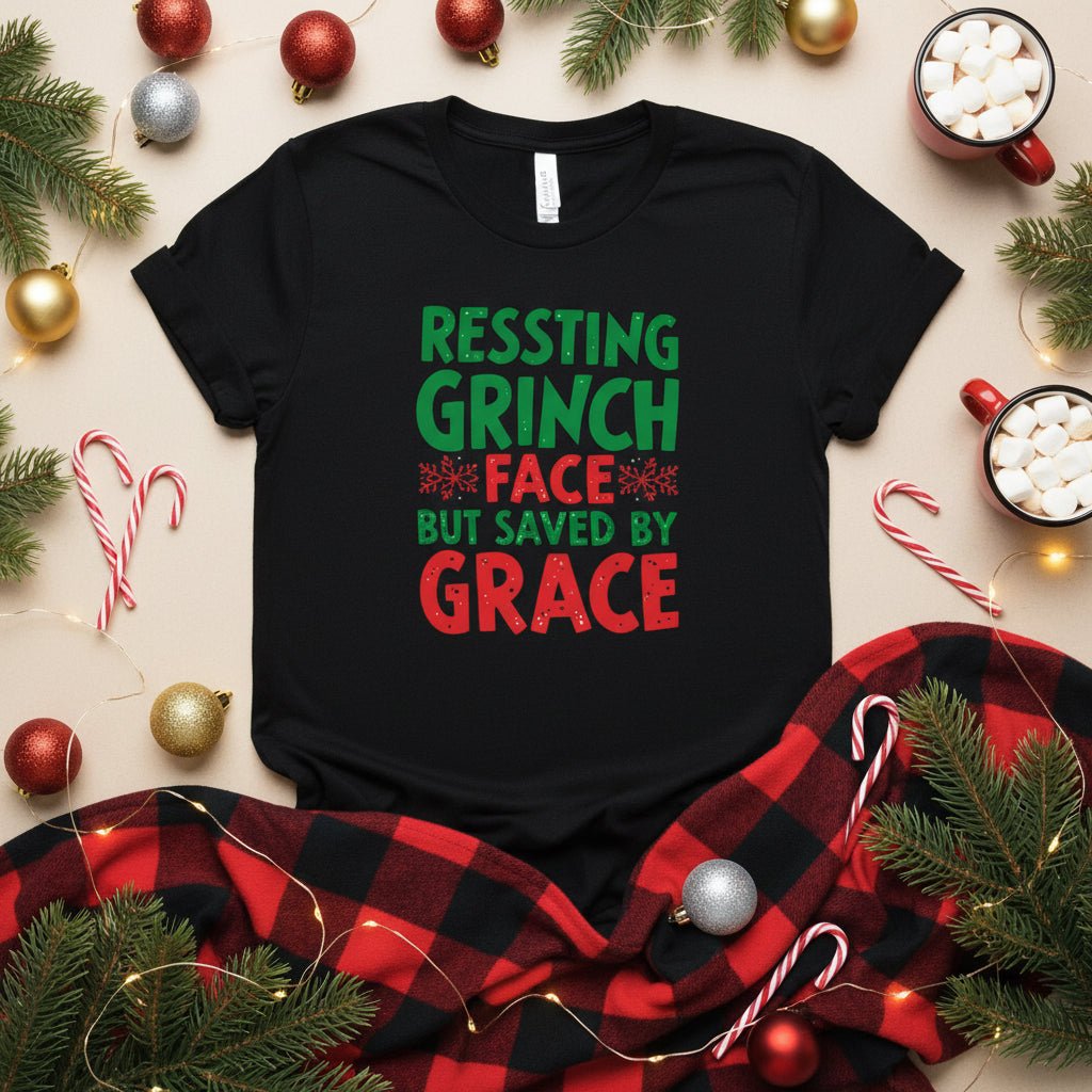 Resting Grinch Face Tee – Cute & Funny Christmas Shirt for Women - SheWalksInFaith