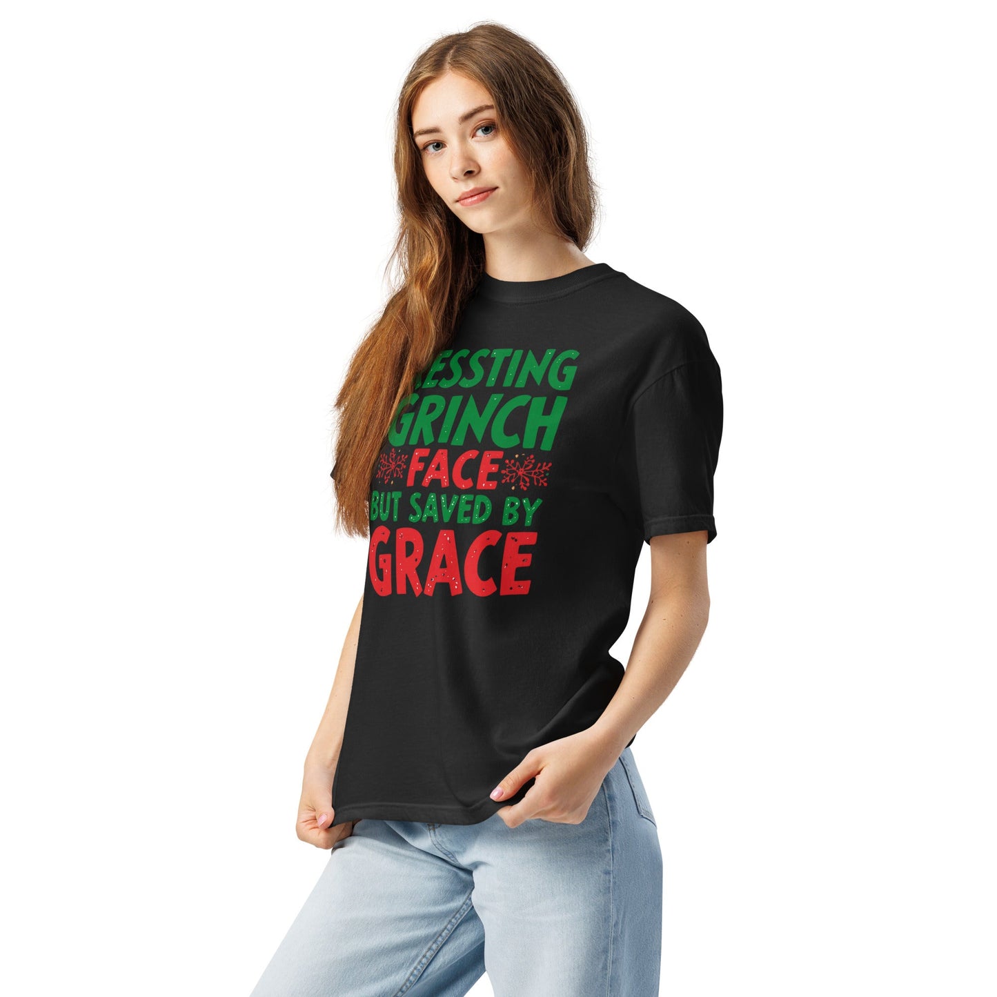Resting Grinch Face Tee – Cute & Funny Christmas Shirt for Women - SheWalksInFaith