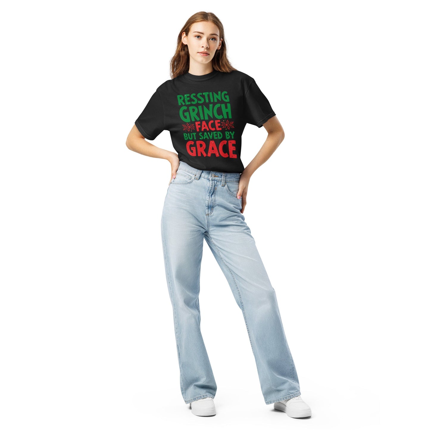 Resting Grinch Face Tee – Cute & Funny Christmas Shirt for Women - SheWalksInFaith