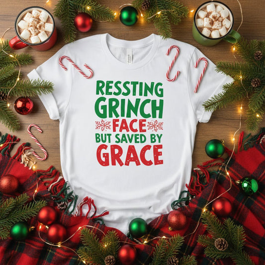 Resting Grinch Face Tee – Cute & Funny Christmas Shirt for Women - SheWalksInFaith