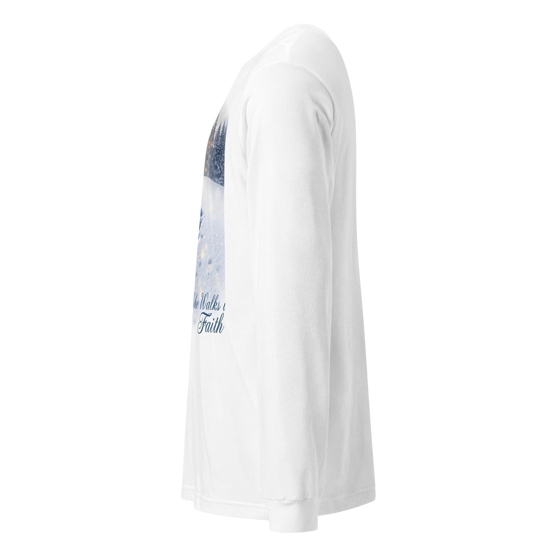 She Walks in Faith Footprints in Snow Long Sleeve Shirt – Inspirational Christian Tee - SheWalksInFaith