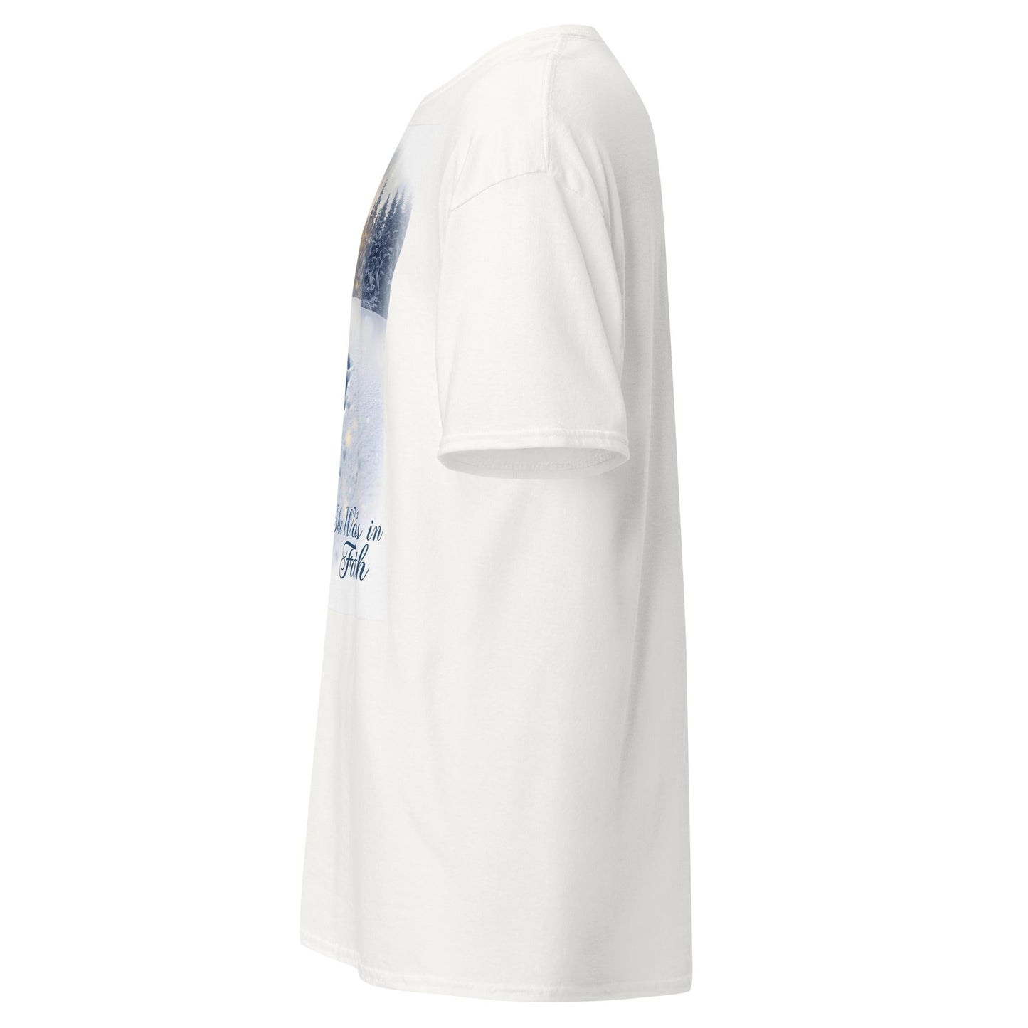 She Walks in Faith Footprints in Snow T-Shirt – Inspirational Christian Tee - SheWalksInFaith