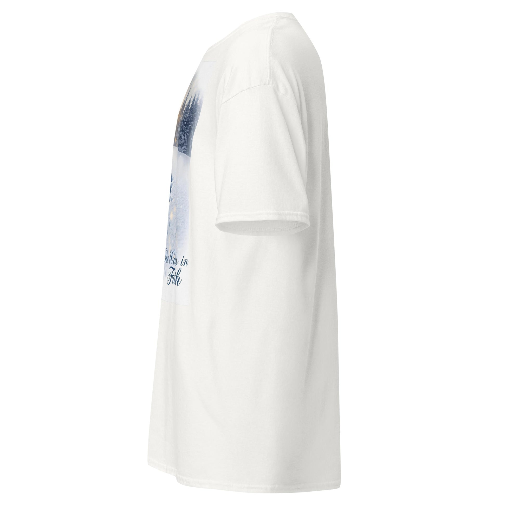 She Walks in Faith Footprints in Snow T-Shirt – Inspirational Christian Tee - SheWalksInFaith