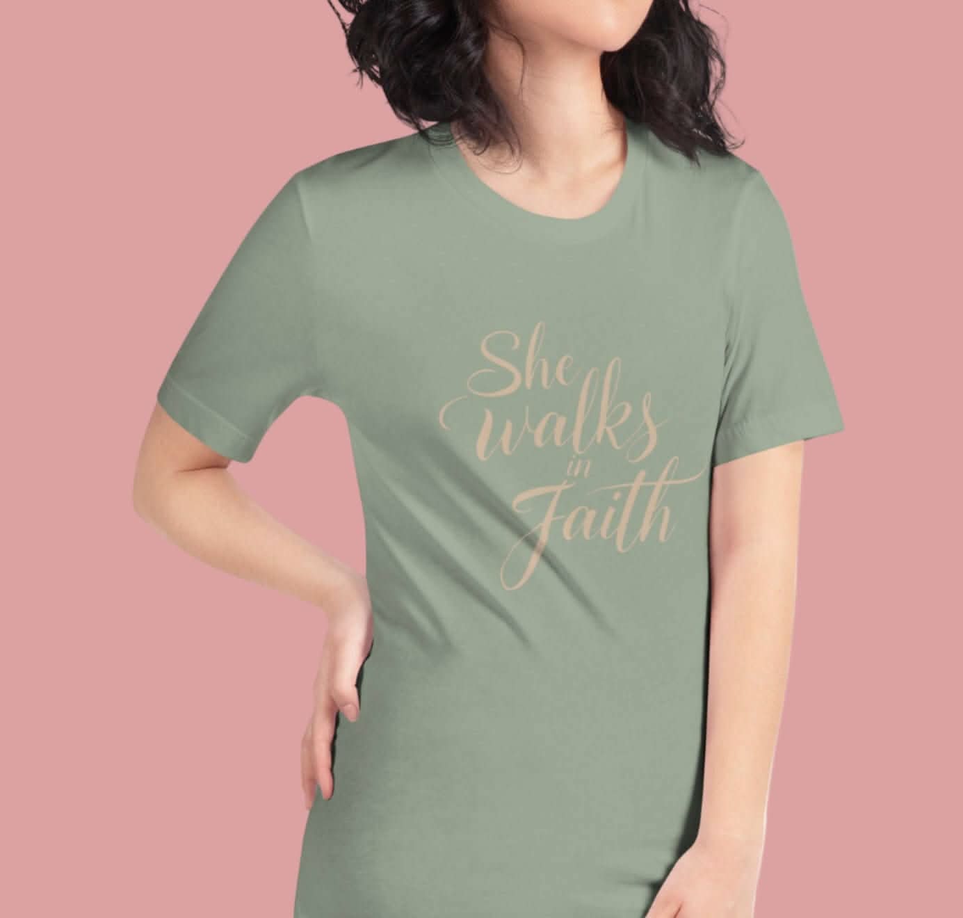 She Walks in Faith Tee – Sage Edition - My Store