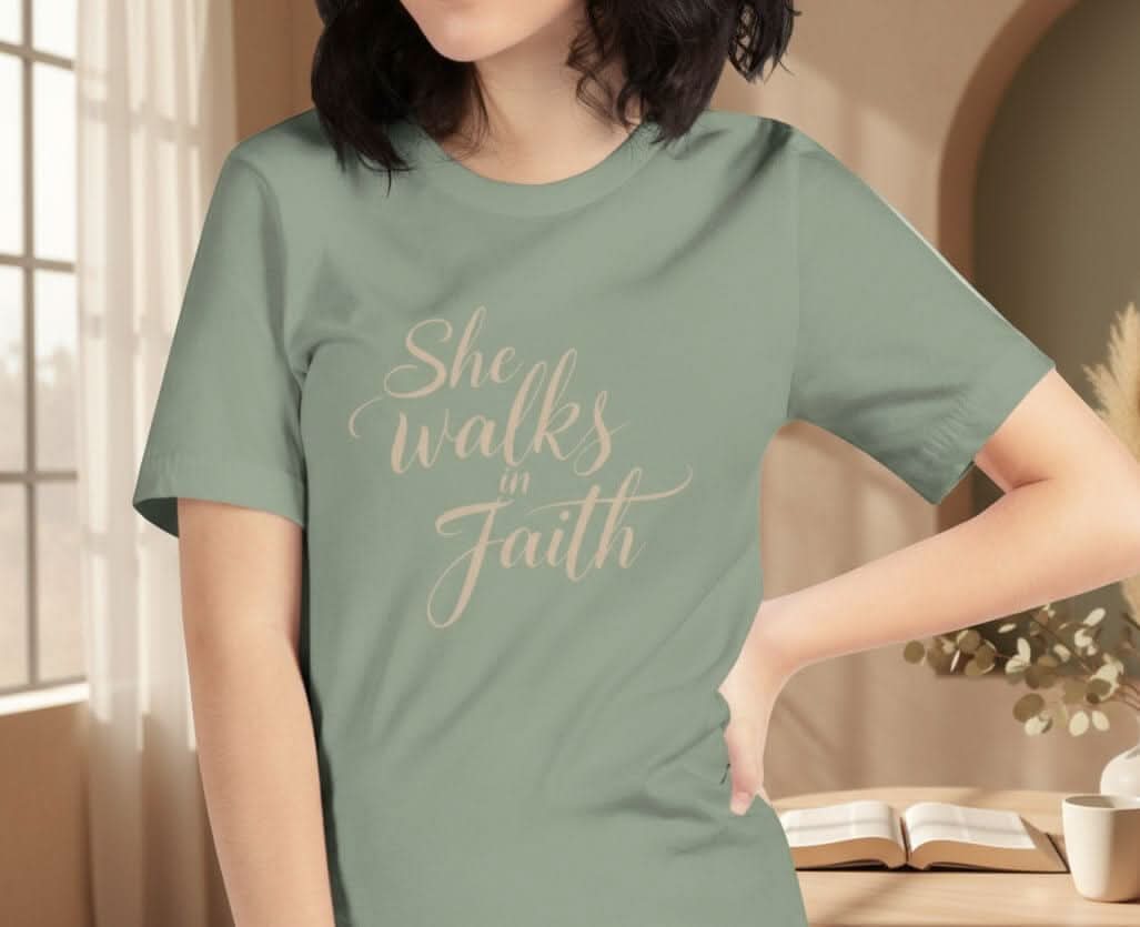 She Walks in Faith Tee – Sage Edition - My Store