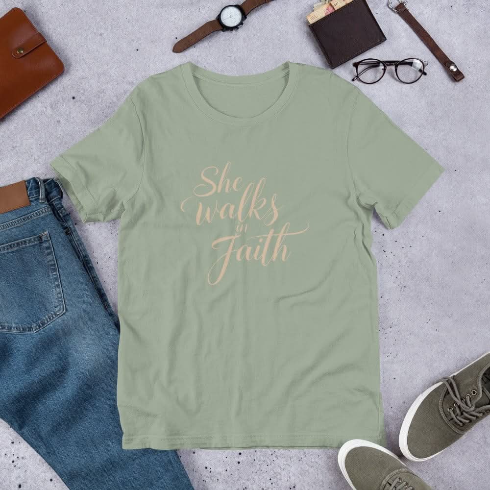 She Walks in Faith Tee – Sage Edition - My Store
