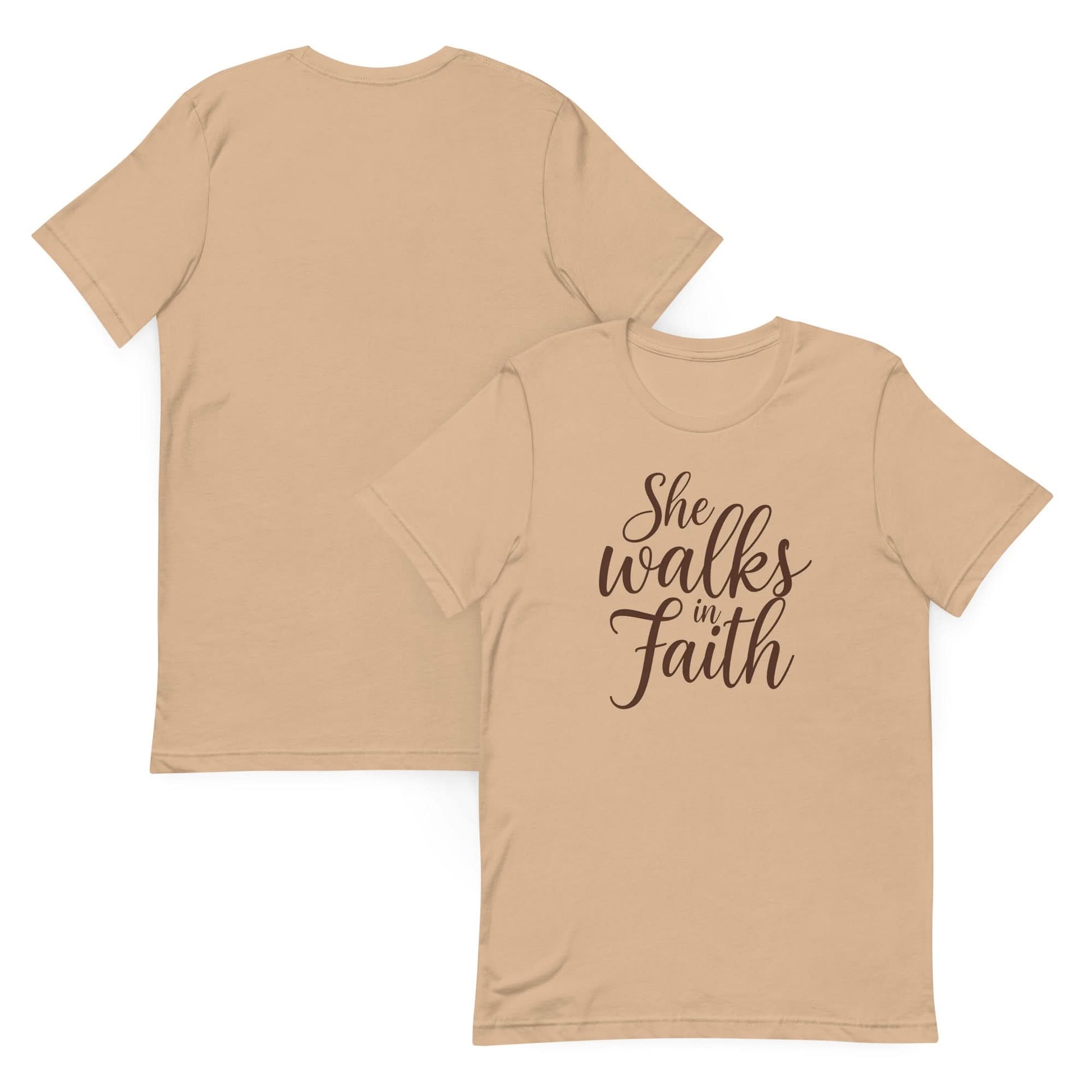 She Walks in Faith Tee – Tan Edition - My Store