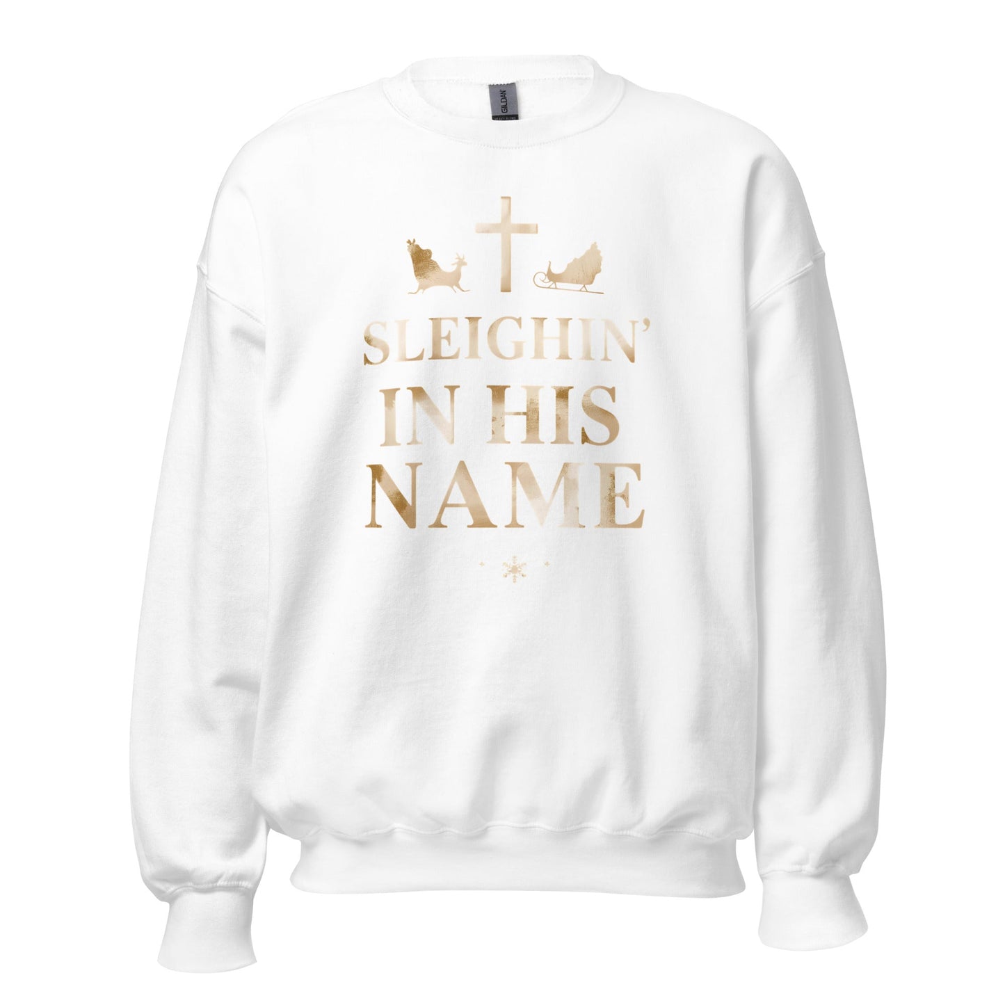 Sleighin’ in His Name Sweatshirt – Funny Faith - Based Christmas Sweater - SheWalksInFaith
