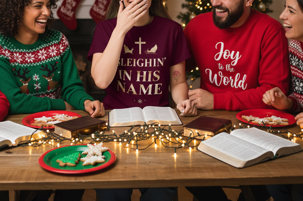 Sleighin’ in His Name T-Shirt – Funny Faith - Based Christmas Tee - SheWalksInFaith