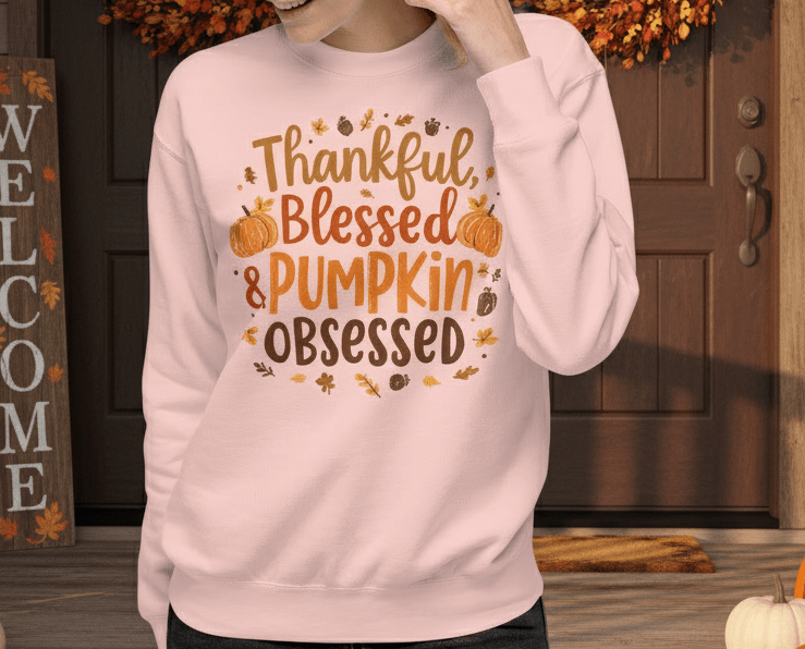 Thankful, Blessed & Pumpkin Obsessed – Faith - Inspired Fall Tee - SheWalksInFaith