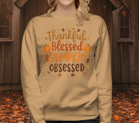 Thankful, Blessed & Pumpkin Obsessed – Faith - Inspired Fall Tee - SheWalksInFaith