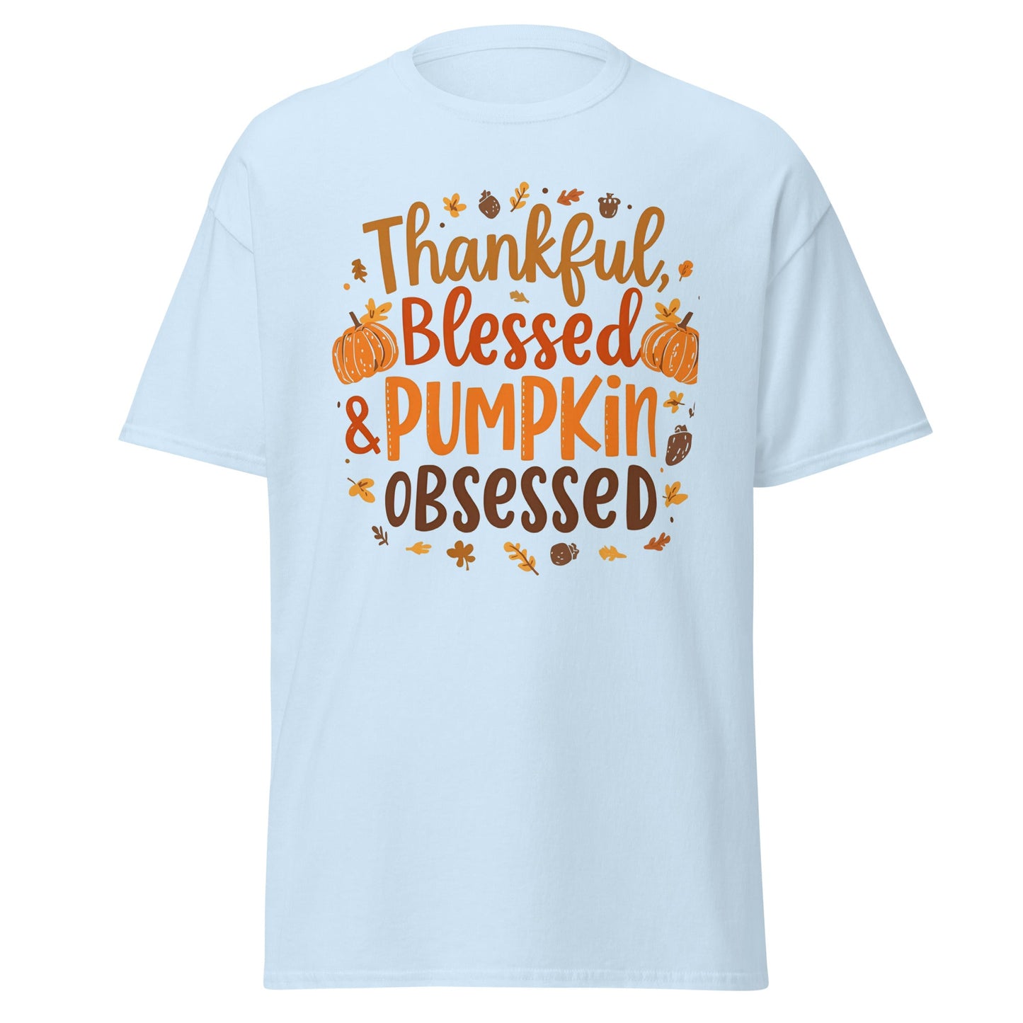 Thankful, Blessed & Pumpkin Obsessed Tee – Fall Faith Graphic Shirt - SheWalksInFaith