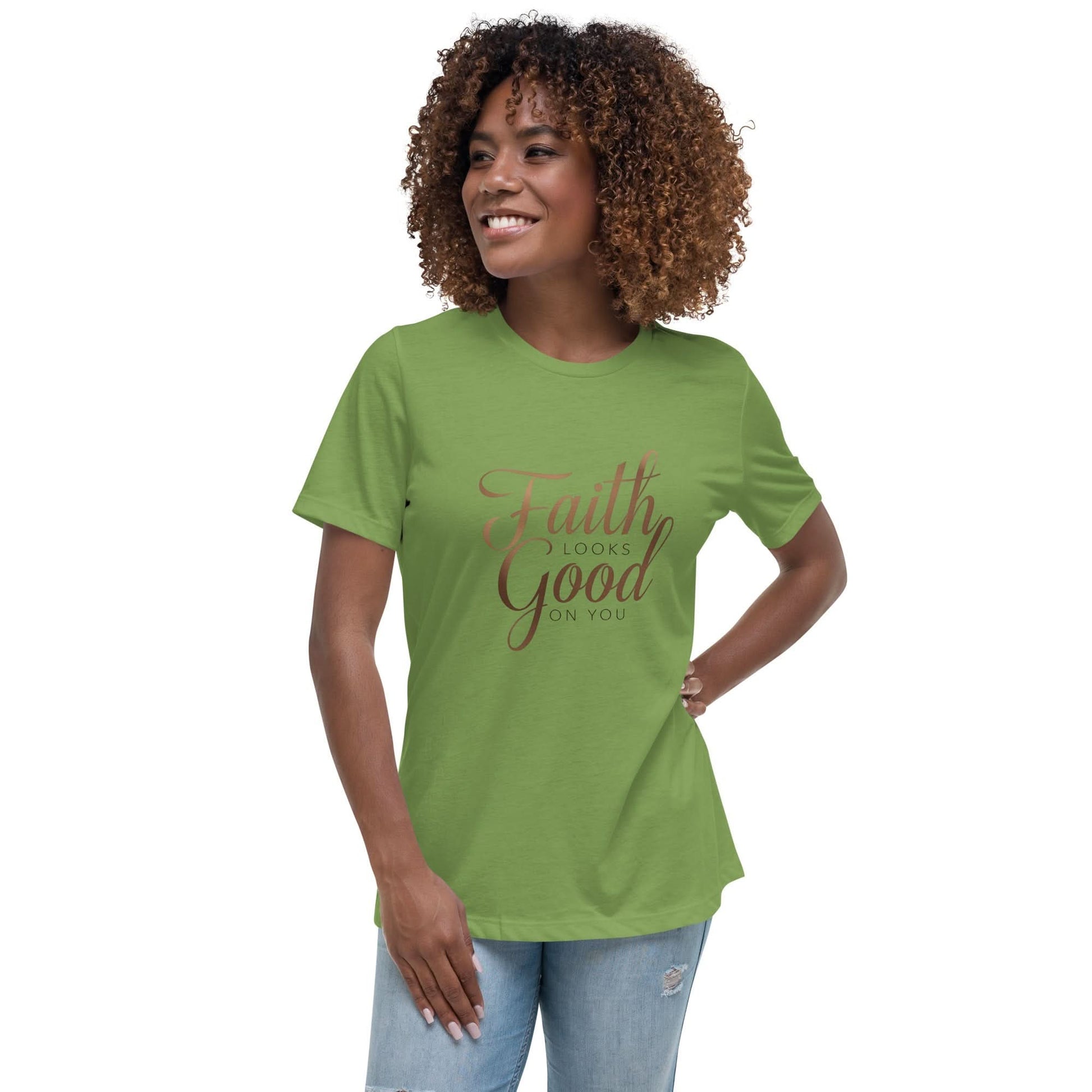 faith looks good on you tee Smilling Model Front 