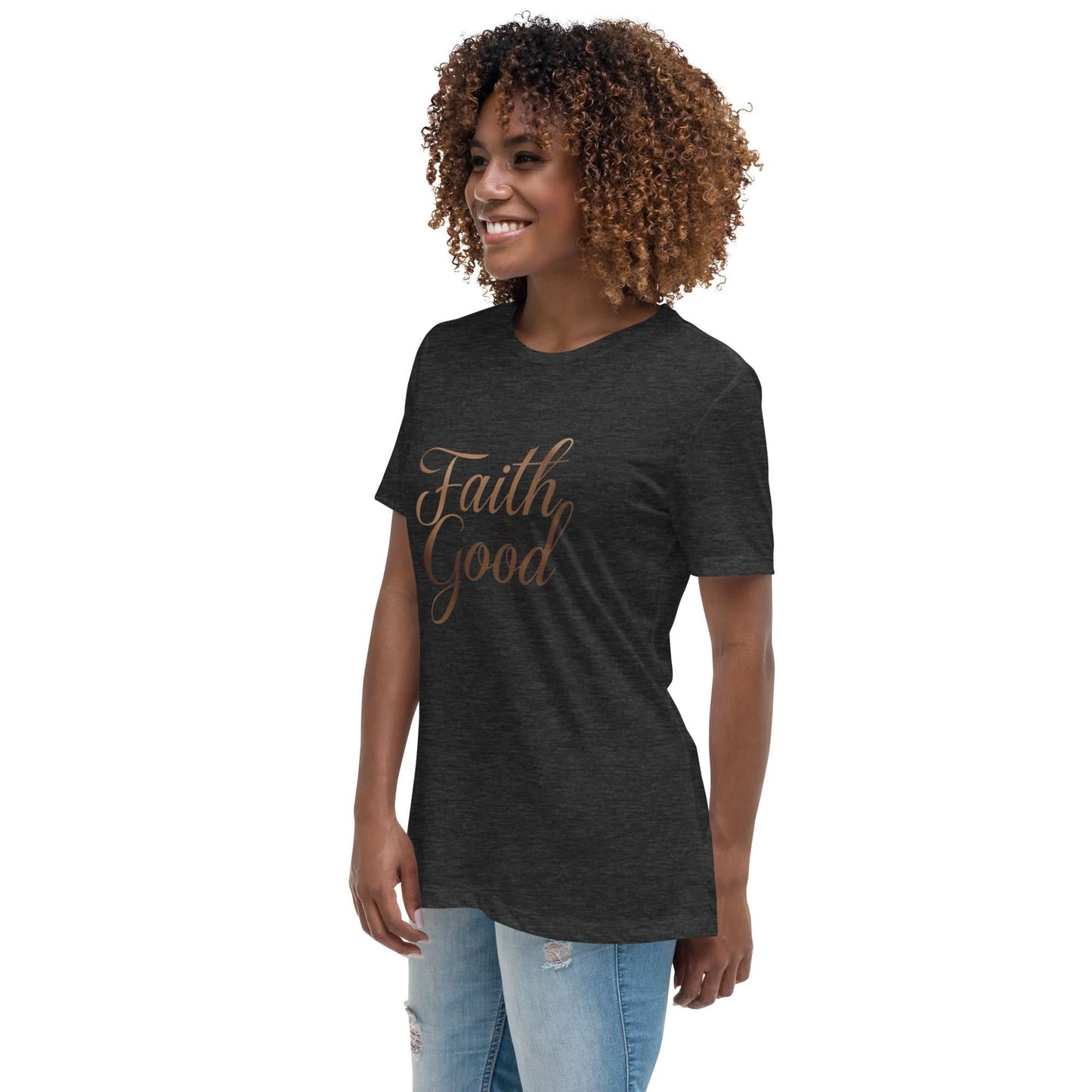 faith looks good on you tee Smilling Model Side 